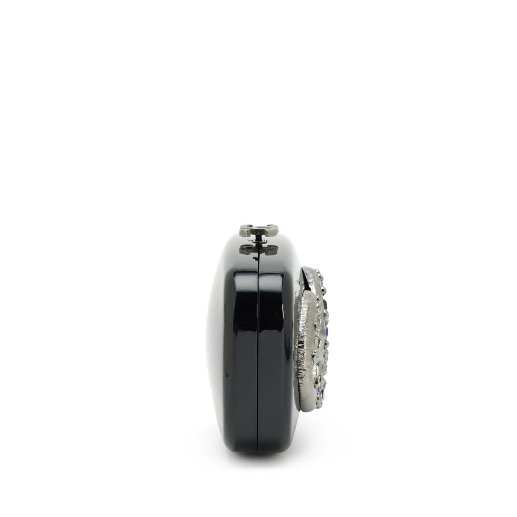 Black Acrylic Multicolor Crystal Embellished Minaudière Box Clutch with Chain Ruthenium Hardware, 2005-2006