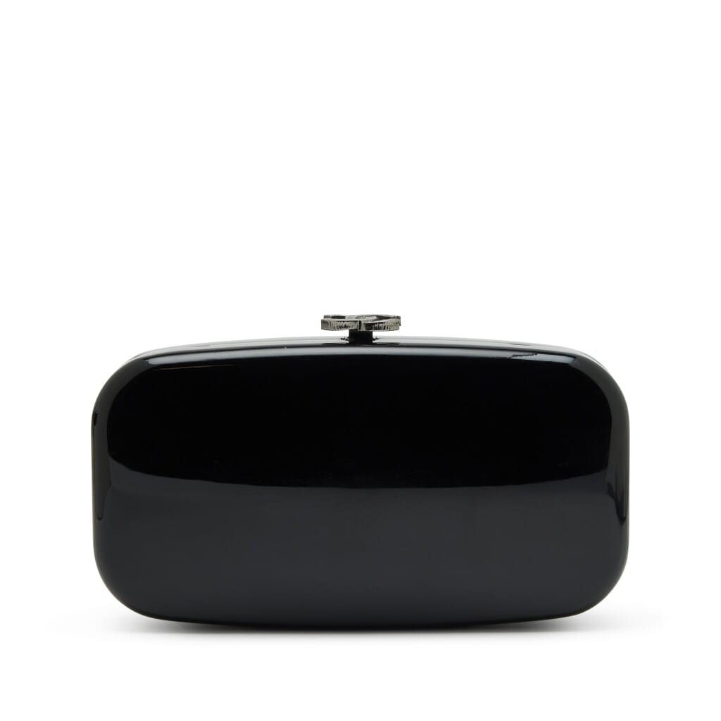 Black Acrylic Multicolor Crystal Embellished Minaudière Box Clutch with Chain Ruthenium Hardware, 2005-2006