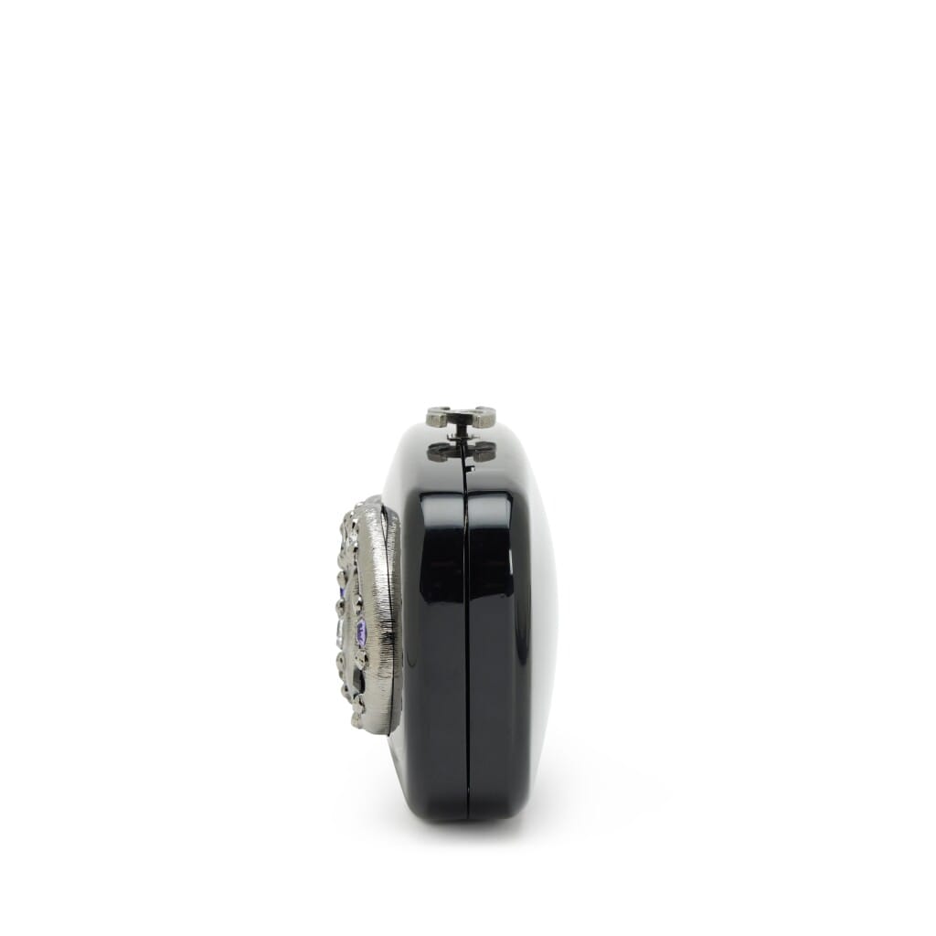 Black Acrylic Multicolor Crystal Embellished Minaudière Box Clutch with Chain Ruthenium Hardware, 2005-2006