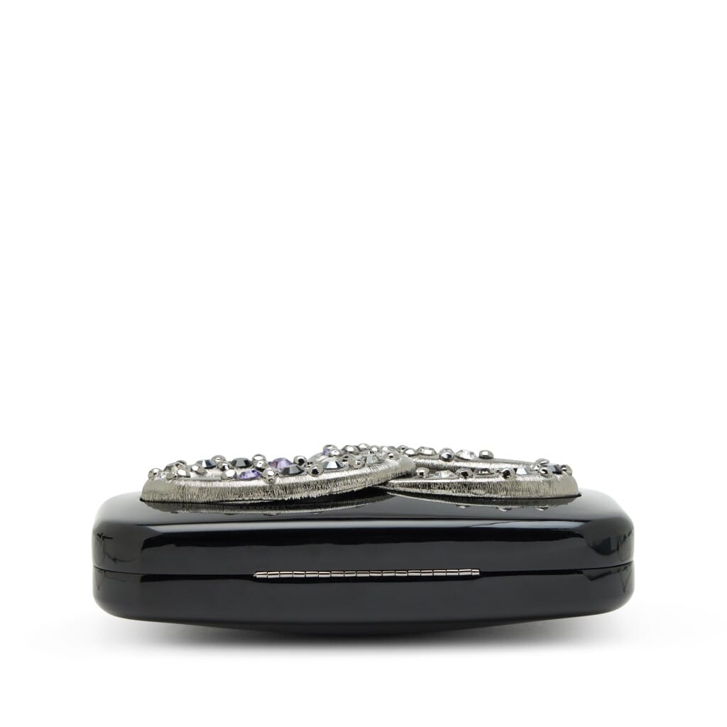 Black Acrylic Multicolor Crystal Embellished Minaudière Box Clutch with Chain Ruthenium Hardware, 2005-2006