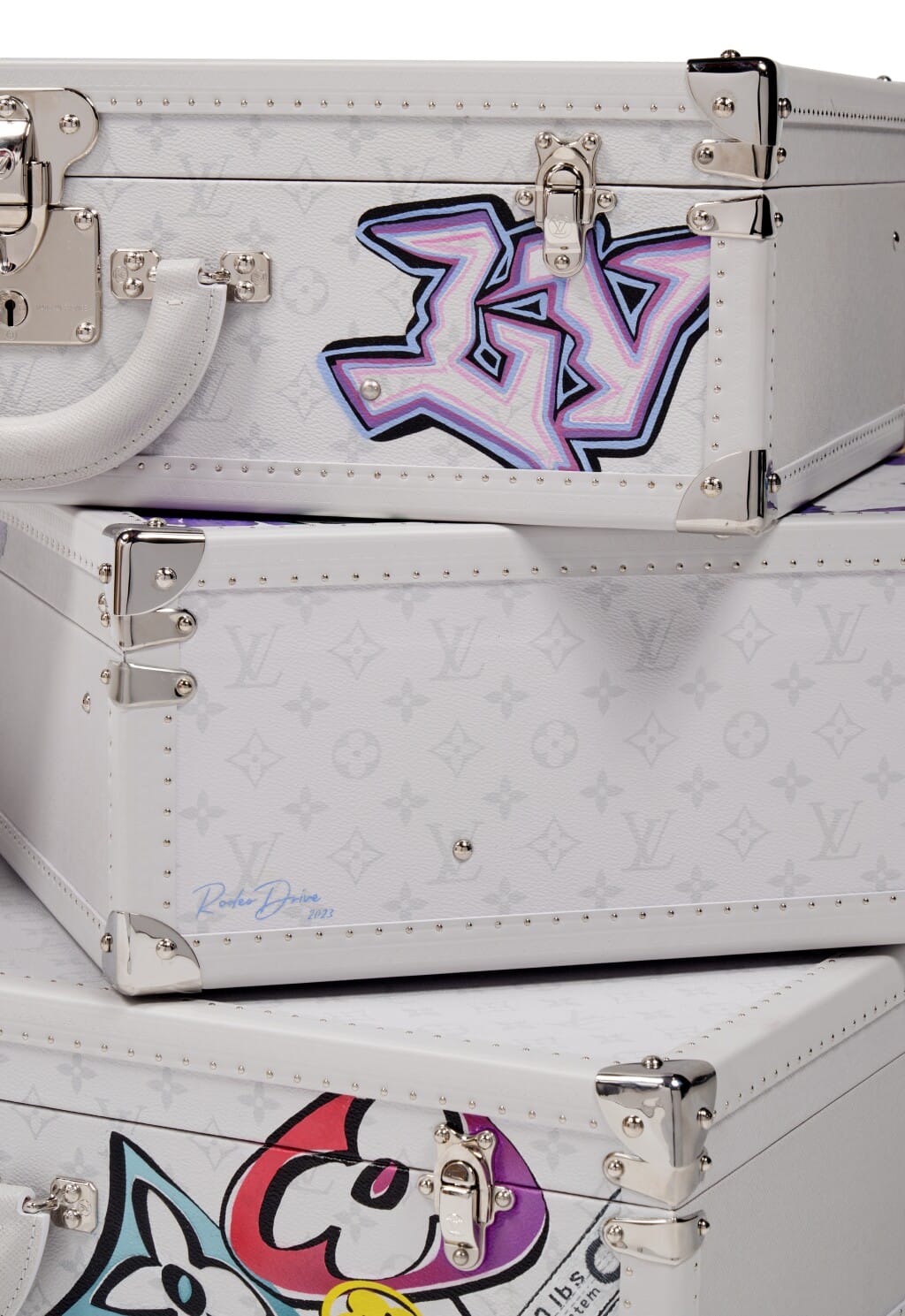 Set of Three Limited Edition Optic White Trunks Customized by Ariana Pacino, 2023