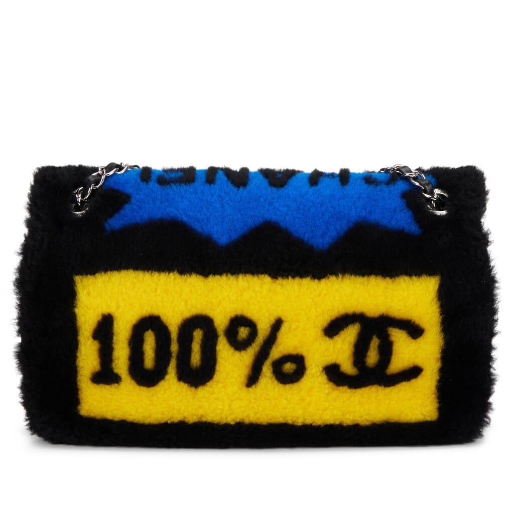 Black Lambskin and Patchwork Shearling No. 5 Pop Art Flap Bag Silver Hardware, 2014