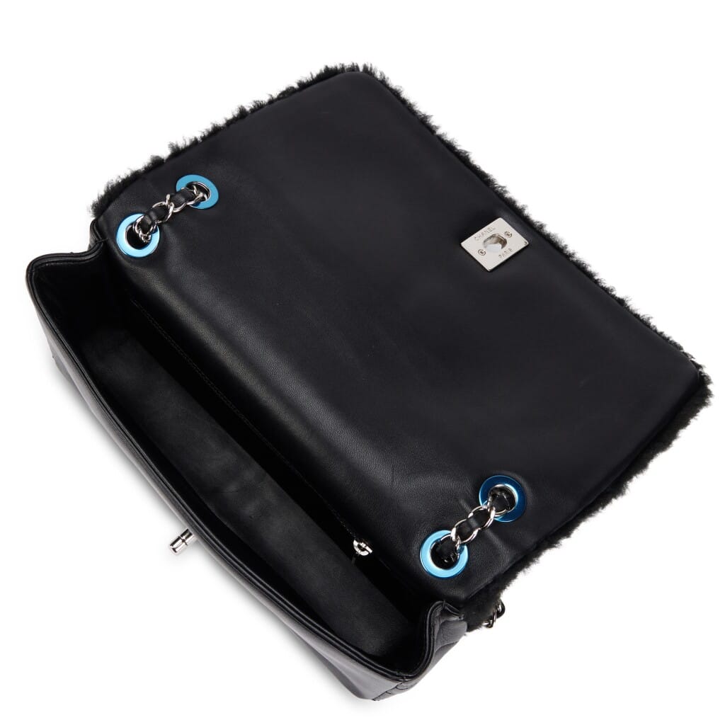 Black Lambskin and Patchwork Shearling No. 5 Pop Art Flap Bag Silver Hardware, 2014