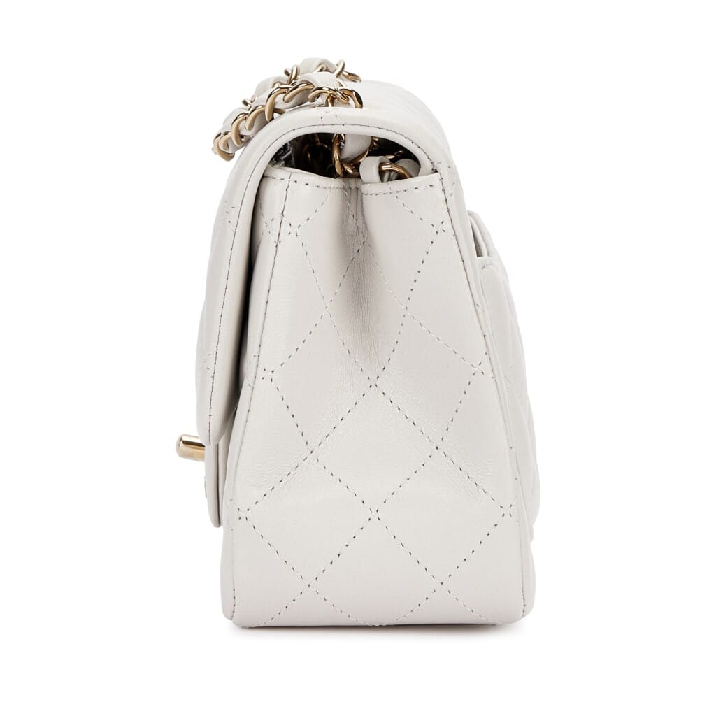 Light Grey Quilted Lambskin Mini Square Flap Bag Pale Gold Hardware