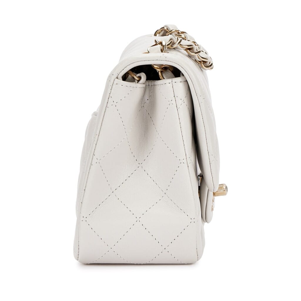 Light Grey Quilted Lambskin Mini Square Flap Bag Pale Gold Hardware