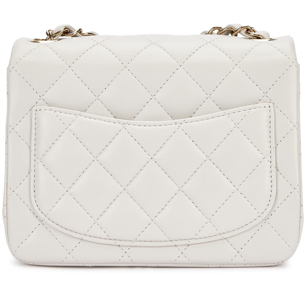 Light Grey Quilted Lambskin Mini Square Flap Bag Pale Gold Hardware