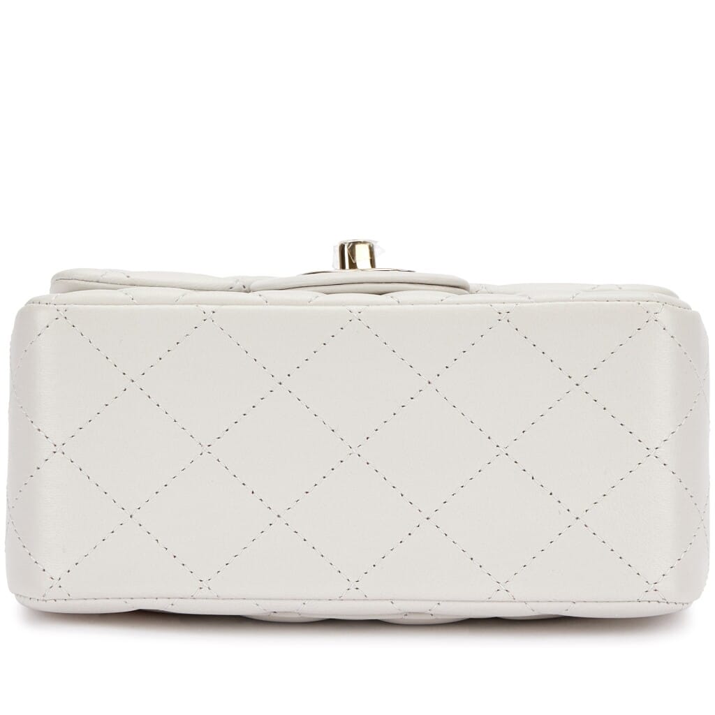Light Grey Quilted Lambskin Mini Square Flap Bag Pale Gold Hardware