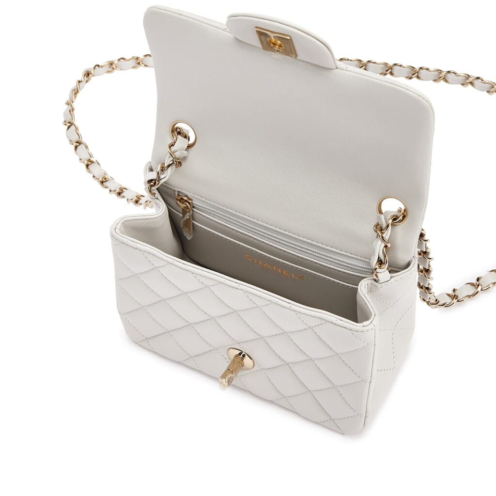 Light Grey Quilted Lambskin Mini Square Flap Bag Pale Gold Hardware