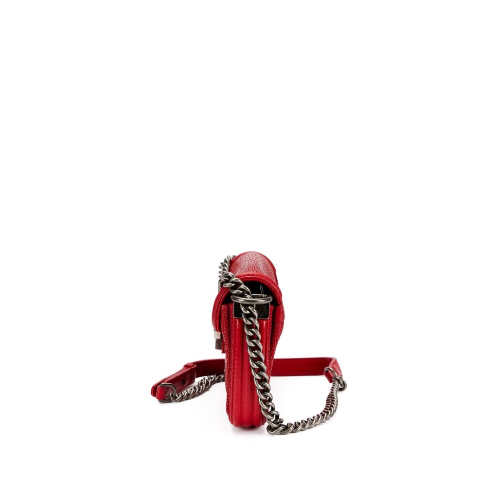 Red Galuchat Stingray and Calfskin Boy Clutch Ruthenium Hardware, 2012-13