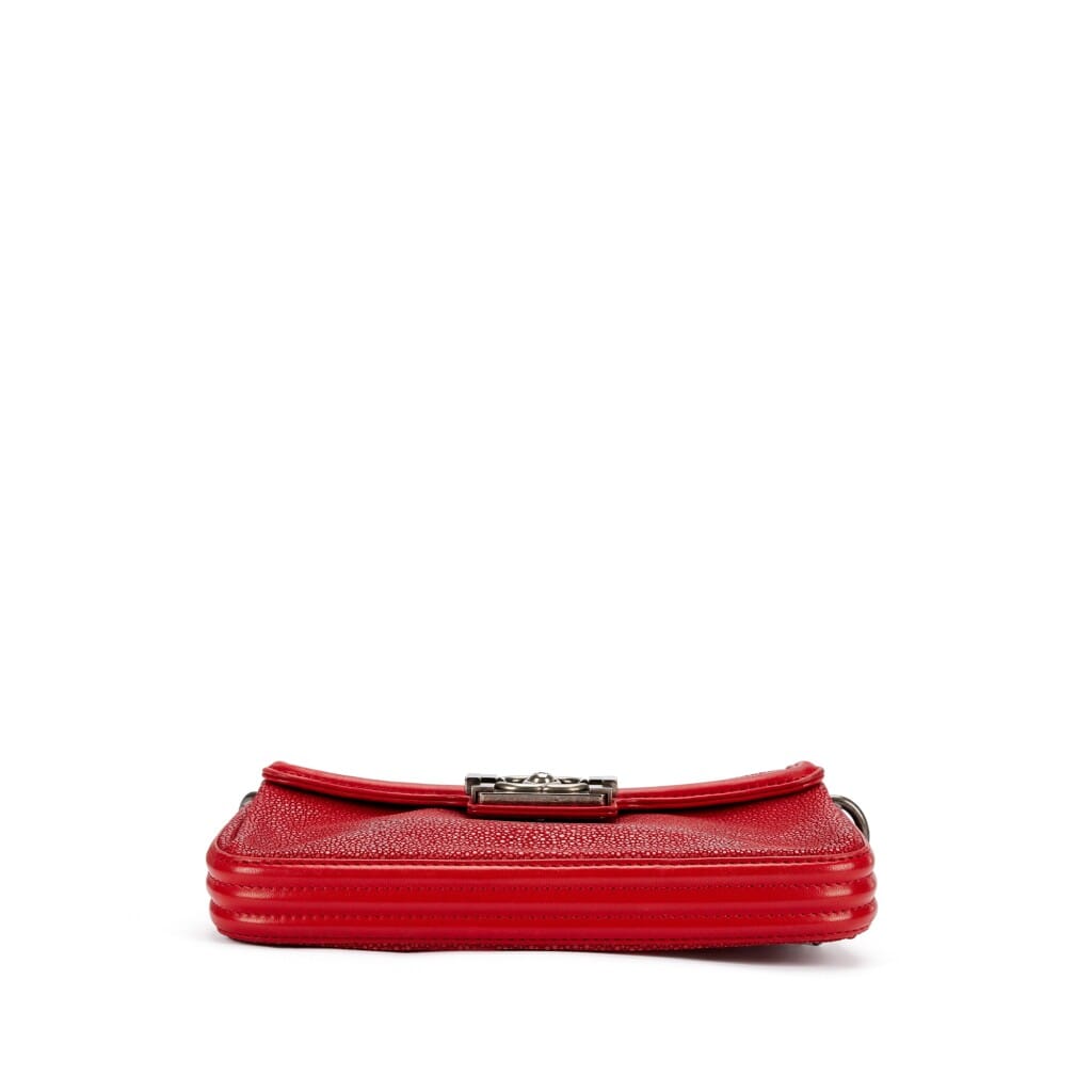 Red Galuchat Stingray and Calfskin Boy Clutch Ruthenium Hardware, 2012-13