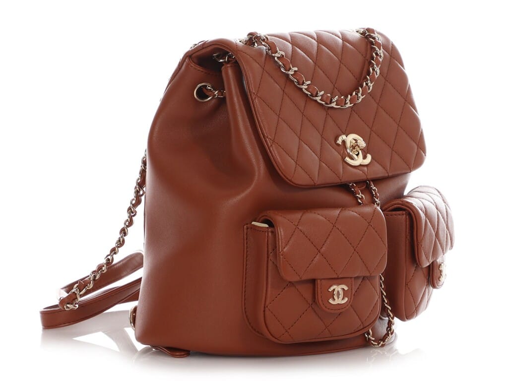 Light Brown Quilted Grained Calfskin Medium Duma Backpack Gold Hardware, 2023