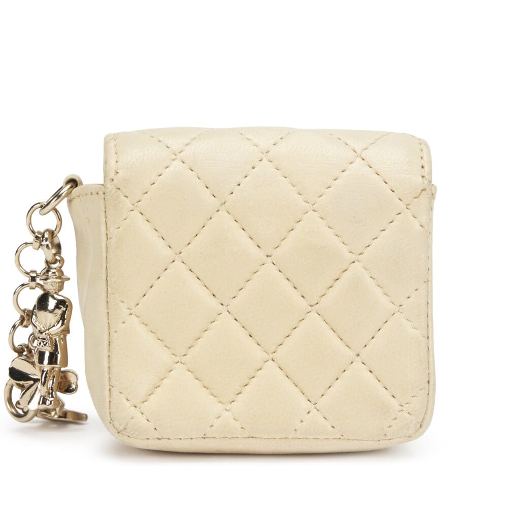 Light Beige Quilted Lambskin Micro Flap Charm Bag Gold Hardware, 2002-2003