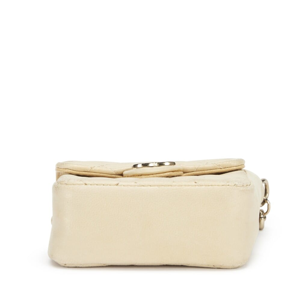 Light Beige Quilted Lambskin Micro Flap Charm Bag Gold Hardware, 2002-2003