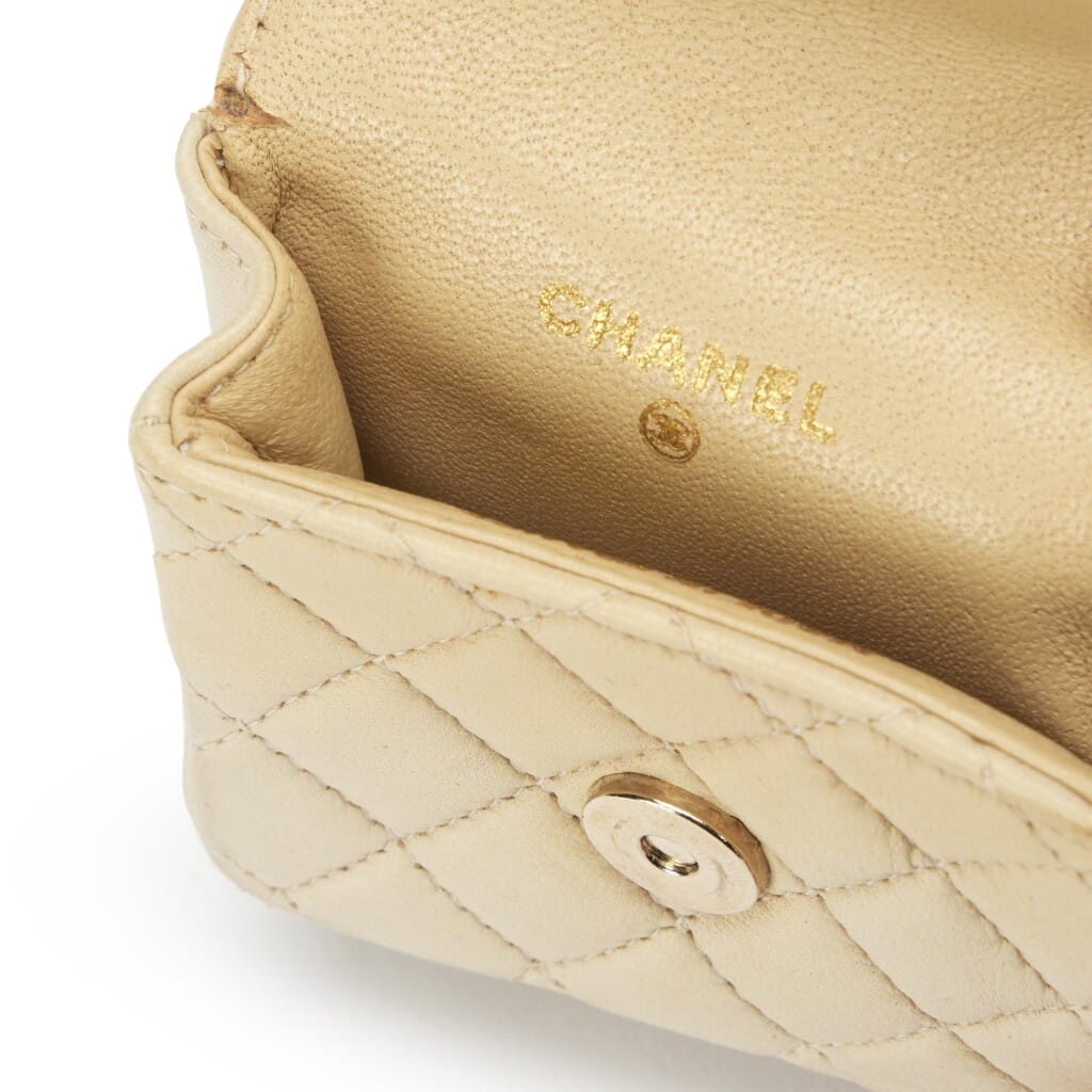 Light Beige Quilted Lambskin Micro Flap Charm Bag Gold Hardware, 2002-2003