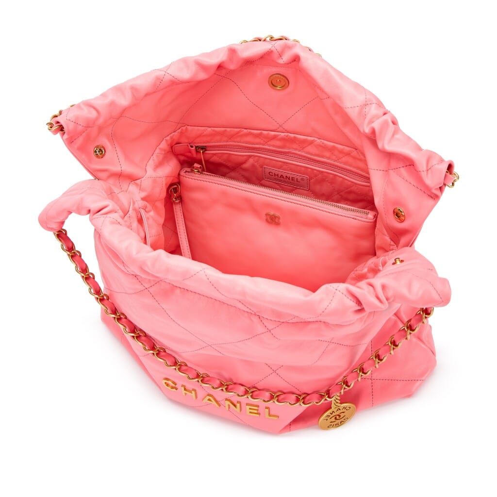 Pink Quilted Calfskin Small Chanel 22 Brushed Gold Hardware