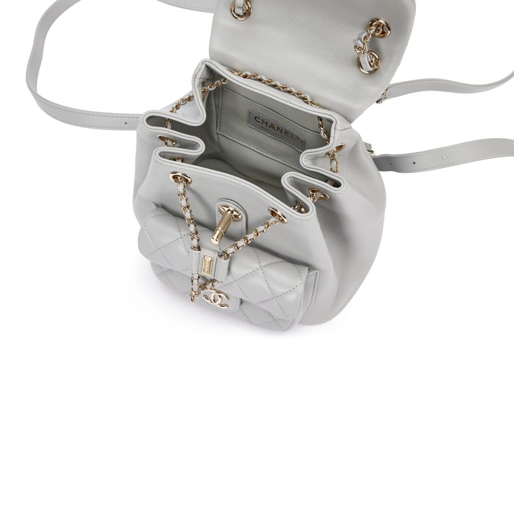Light Blue Quilted Calfskin Duma Backpack Pale Gold Hardware