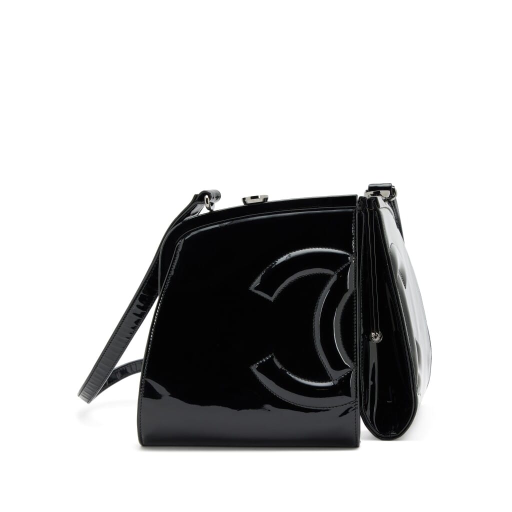 Black Patent Double Split Frame Bag Ruthenium Hardware, 2007