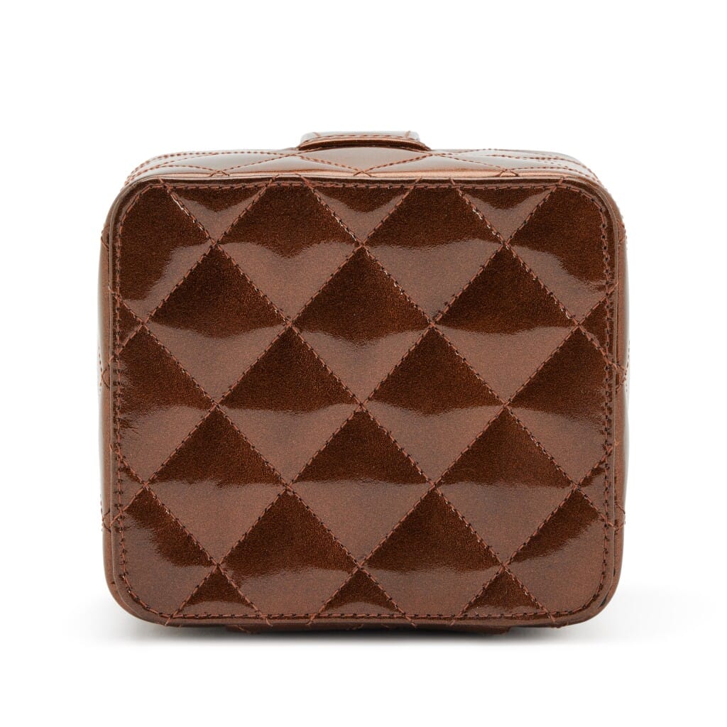 Metallic Bronze Quilted Patent Mini Square Vanity Case Bag Antique Gold Hardware, 1994-1996