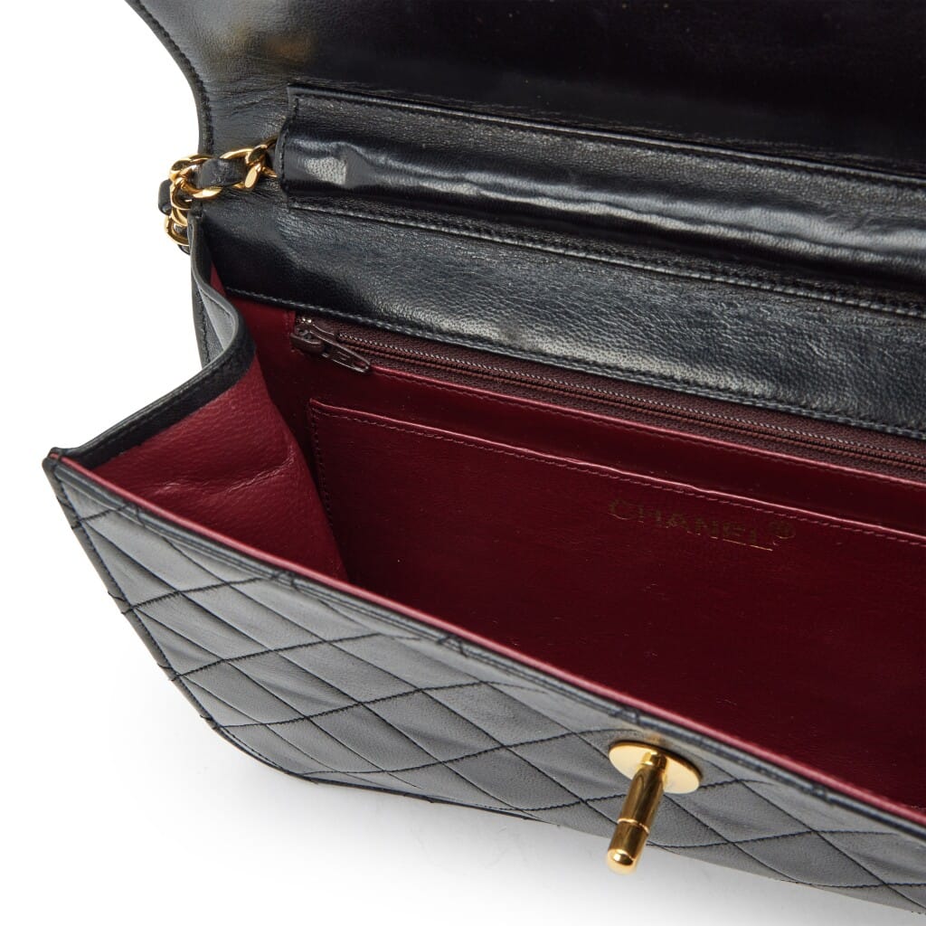 Black Quilted Lambskin CC Turn Lock Mini Briefcase Bag Gold Hardware, 1986-1988