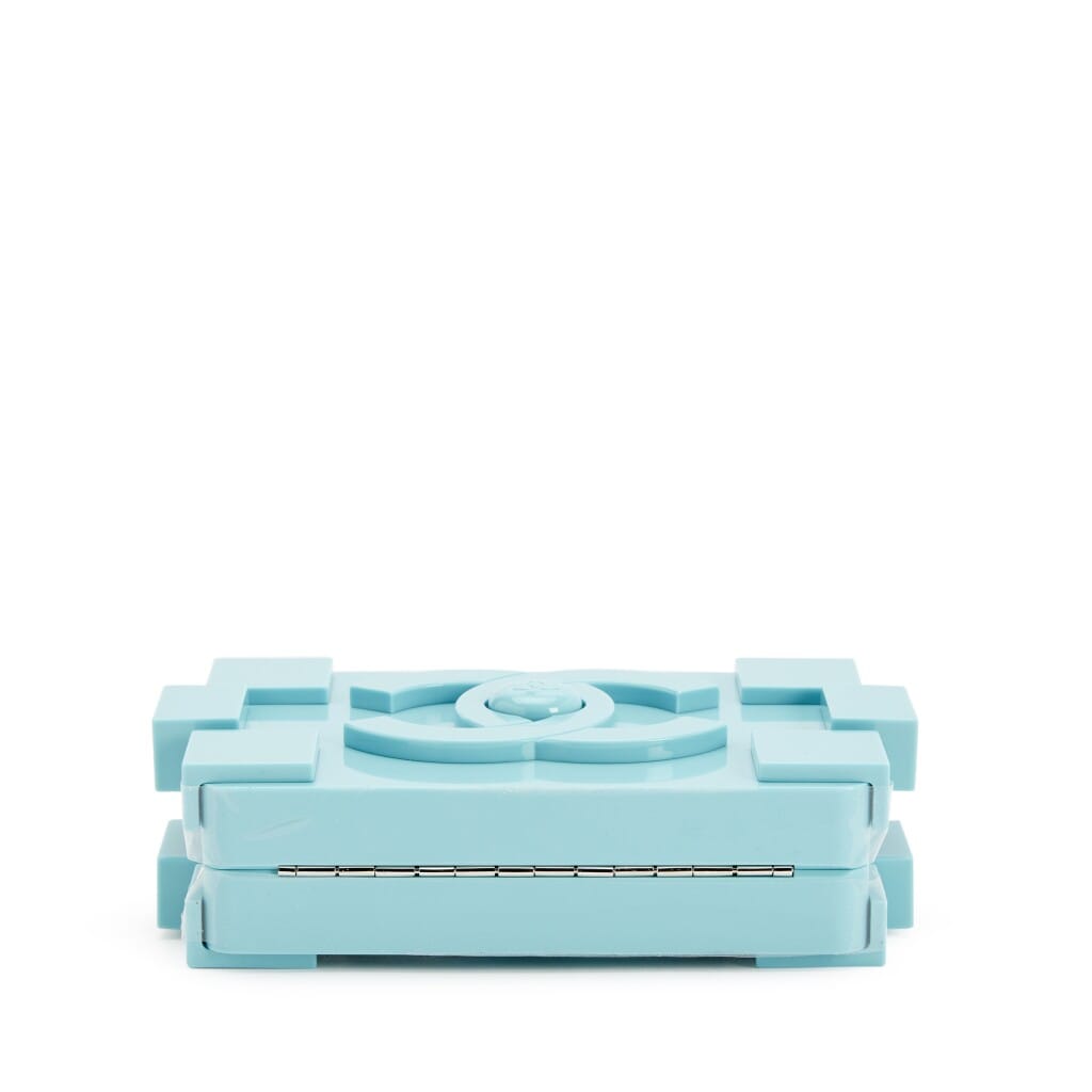 Light Baby Blue Plexiglass Supermarket Boy Brick Lego Minaudière Clutch Silver Hardware, 2014