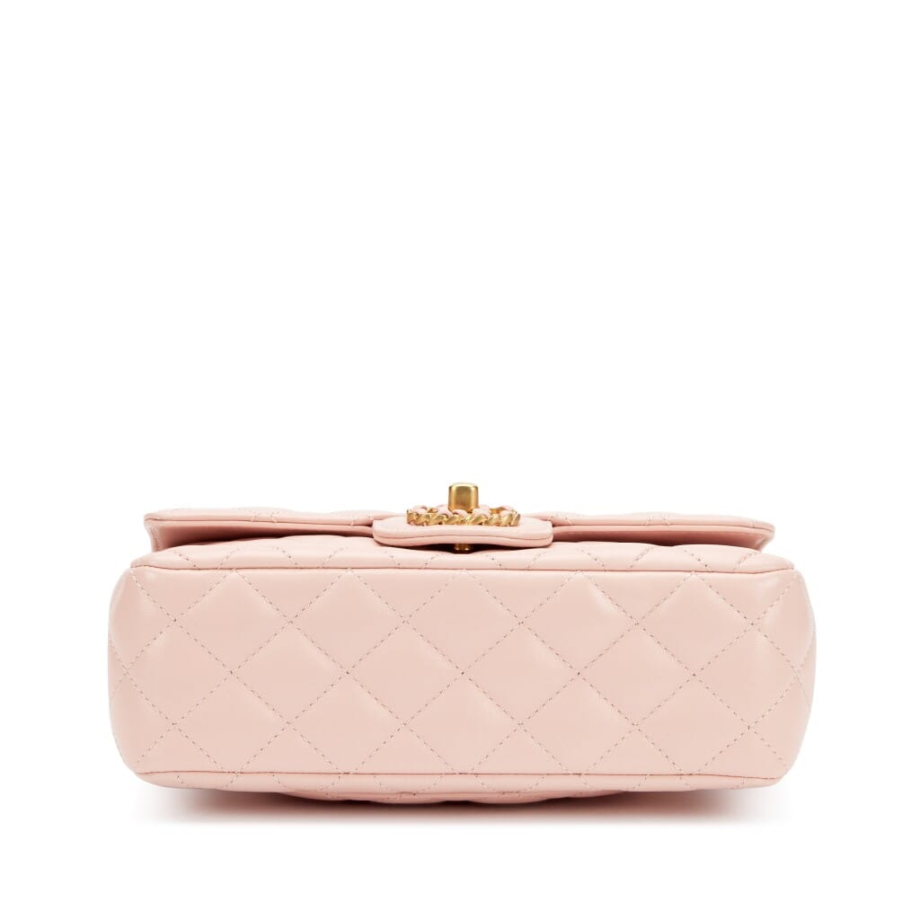 Pink Quilted Lambskin Crystal Mini Top Handle Flap Bag Aged Gold Hardware, 2024