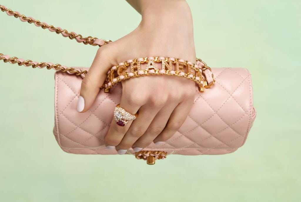 Pink Quilted Lambskin Crystal Mini Top Handle Flap Bag Aged Gold Hardware, 2024