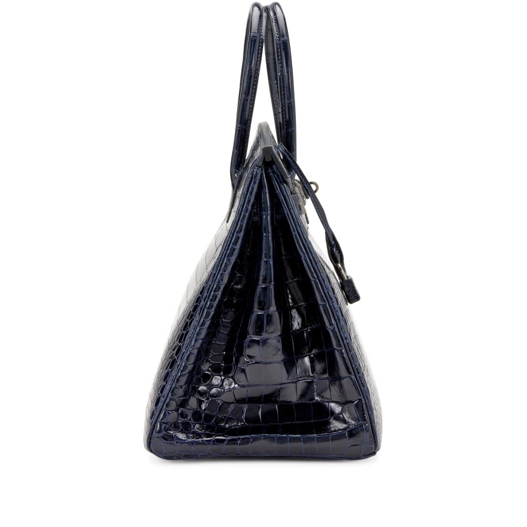 Bleu Marine Shiny Porosus Crocodile Birkin 35 Palladium Hardware, 2013