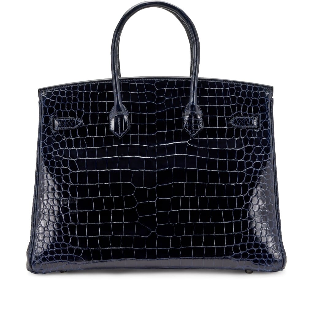 Bleu Marine Shiny Porosus Crocodile Birkin 35 Palladium Hardware, 2013