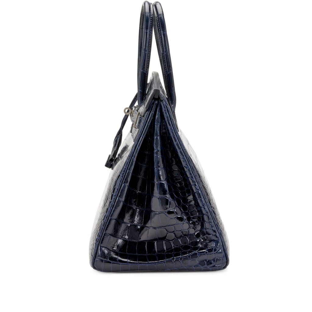 Bleu Marine Shiny Porosus Crocodile Birkin 35 Palladium Hardware, 2013
