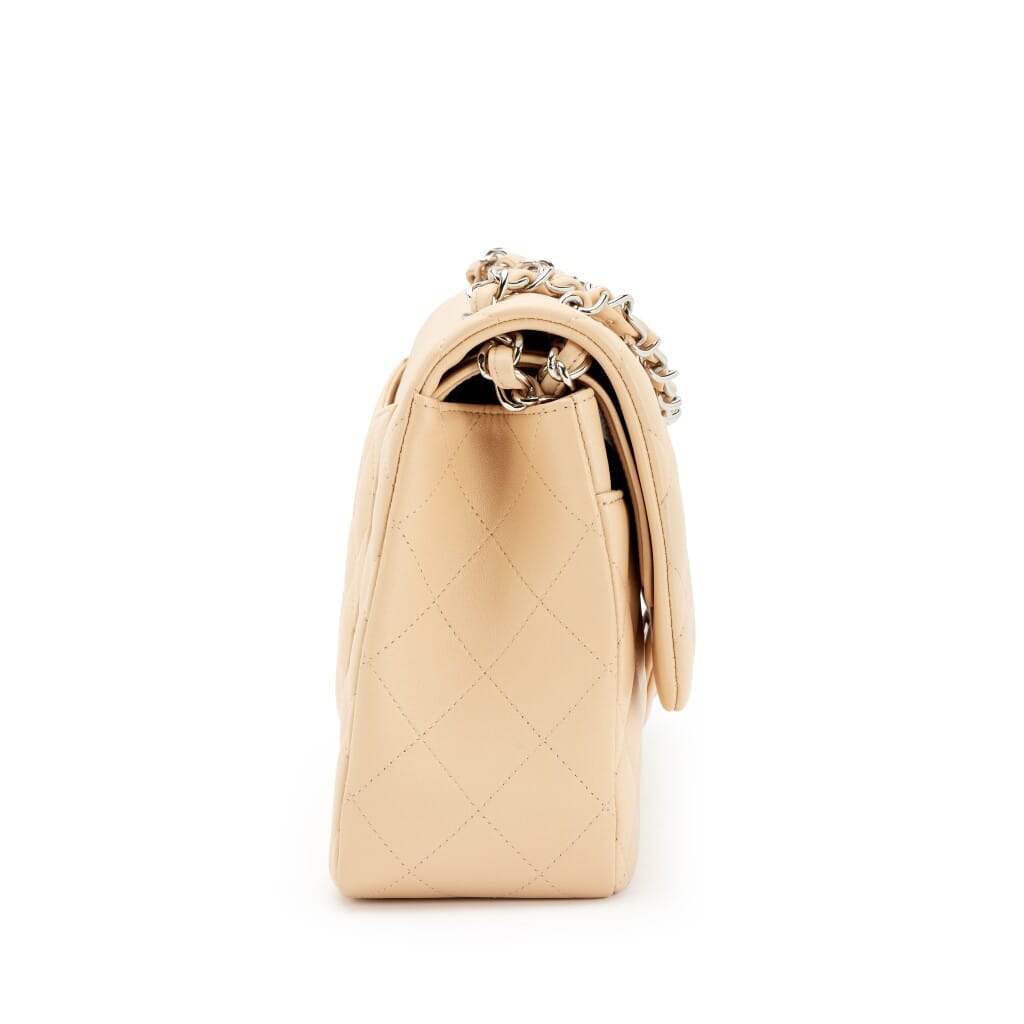 Beige Quilted Lambskin Jumbo Classic Double Flap Bag Silver Hardware, 2014-2015
