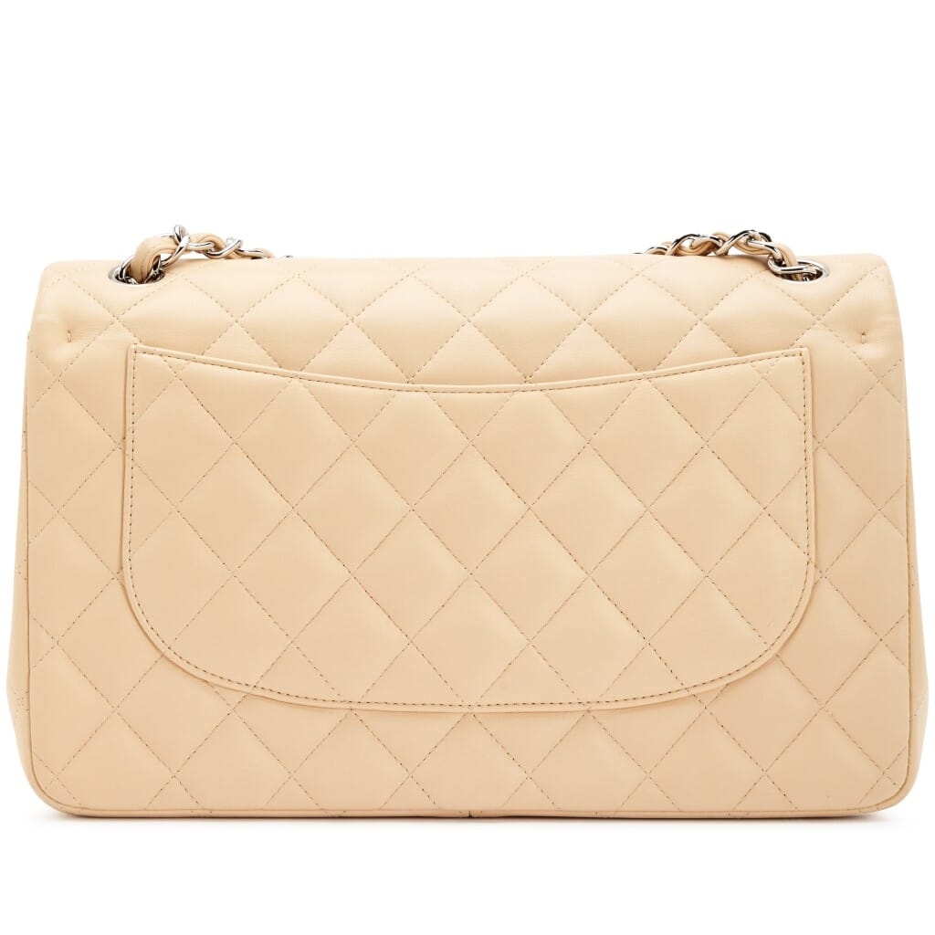 Beige Quilted Lambskin Jumbo Classic Double Flap Bag Silver Hardware, 2014-2015