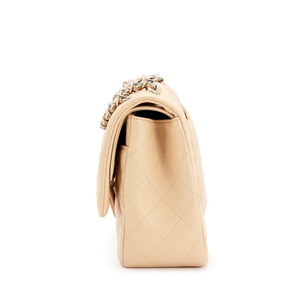 Beige Quilted Lambskin Jumbo Classic Double Flap Bag Silver Hardware, 2014-2015