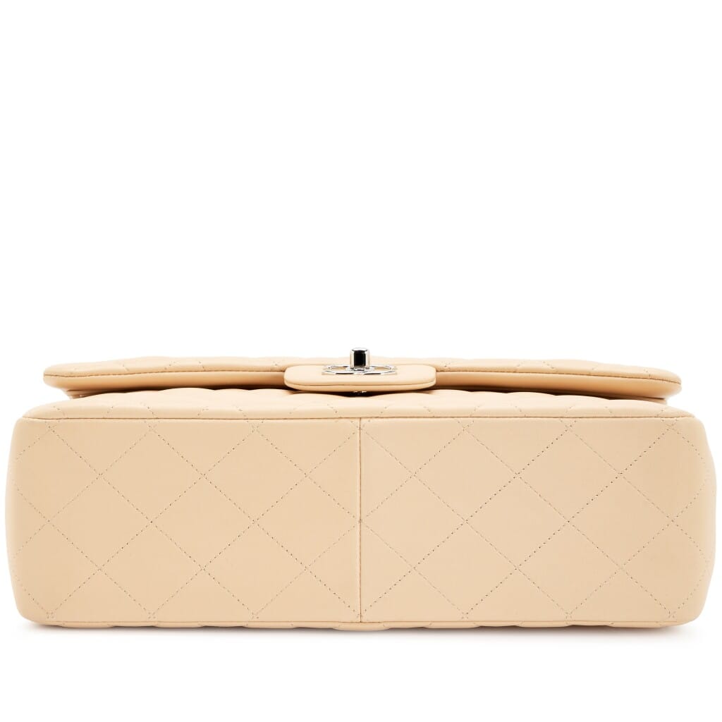 Beige Quilted Lambskin Jumbo Classic Double Flap Bag Silver Hardware, 2014-2015
