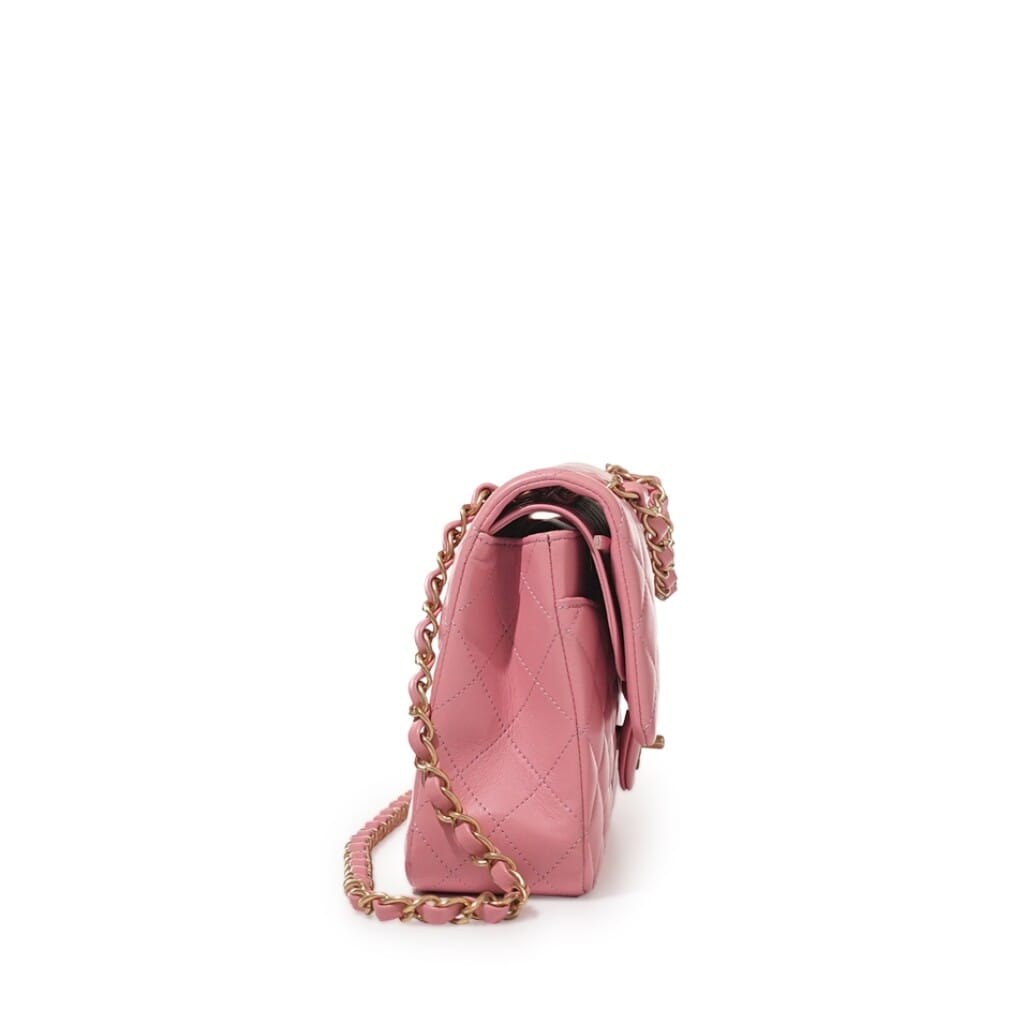 Pink Quilted Lambskin Medium Timeless Double Flap Bag Aged Gold Hardware, 2019