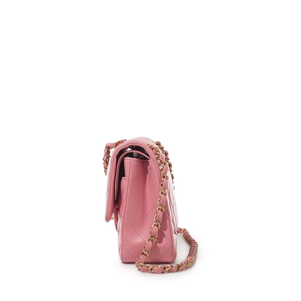 Pink Quilted Lambskin Medium Timeless Double Flap Bag Aged Gold Hardware, 2019