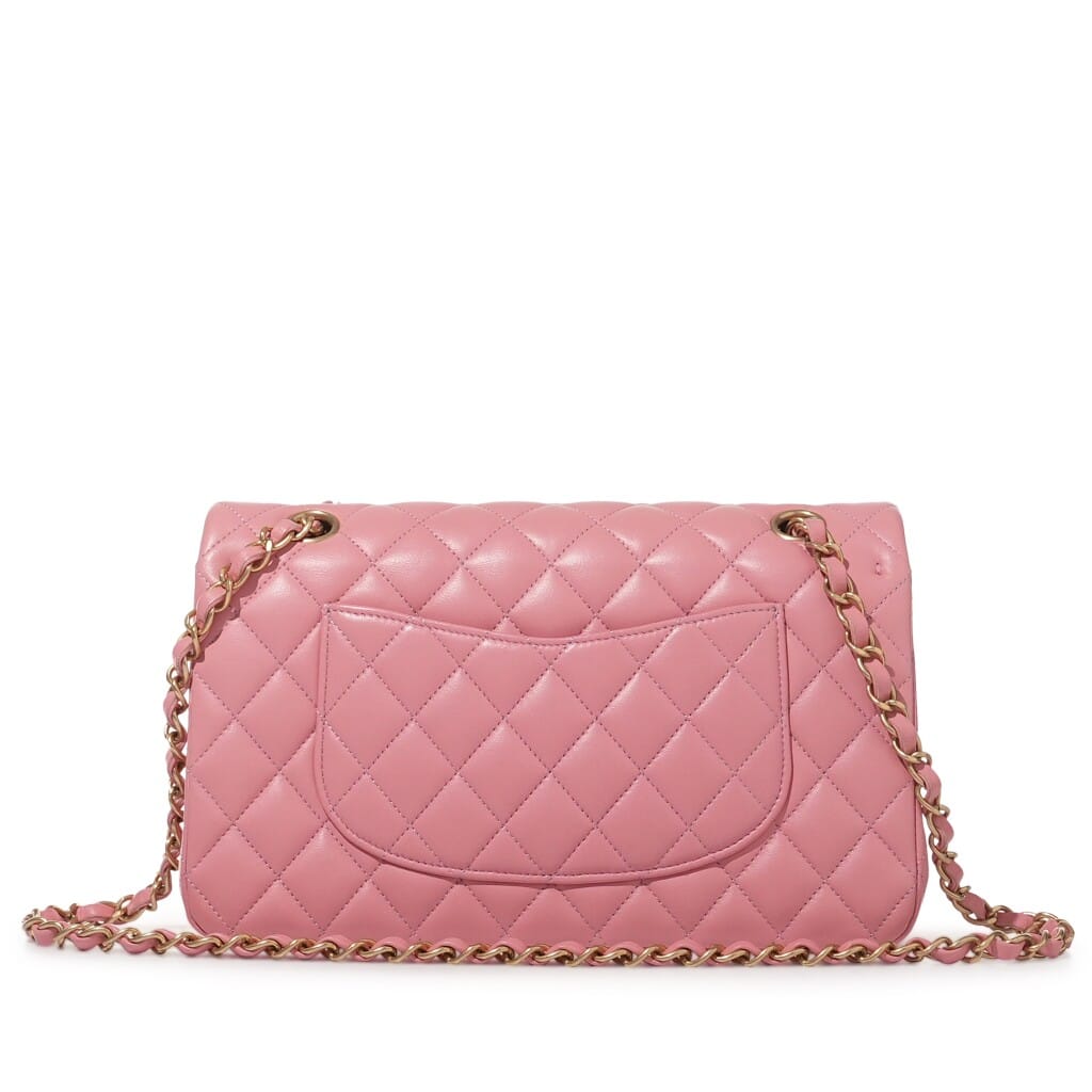 Pink Quilted Lambskin Medium Timeless Double Flap Bag Aged Gold Hardware, 2019