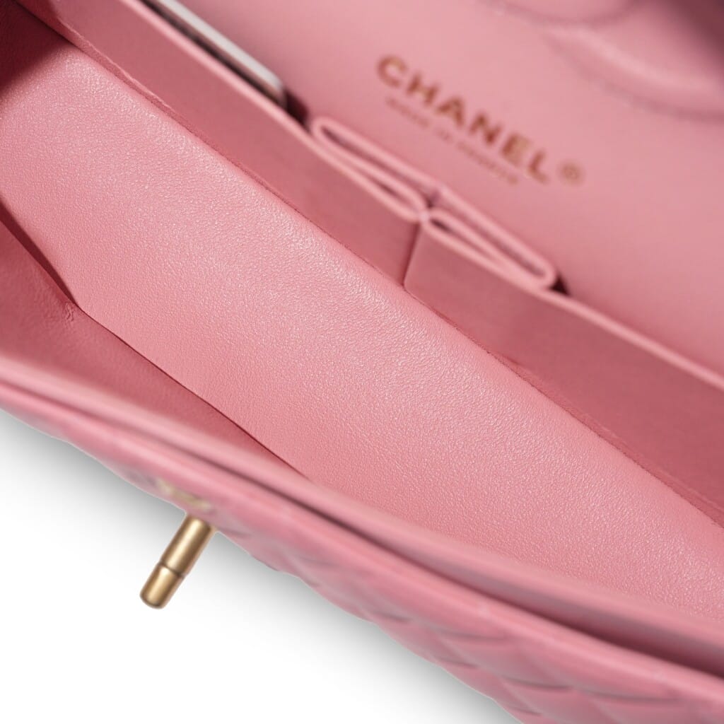 Pink Quilted Lambskin Medium Timeless Double Flap Bag Aged Gold Hardware, 2019
