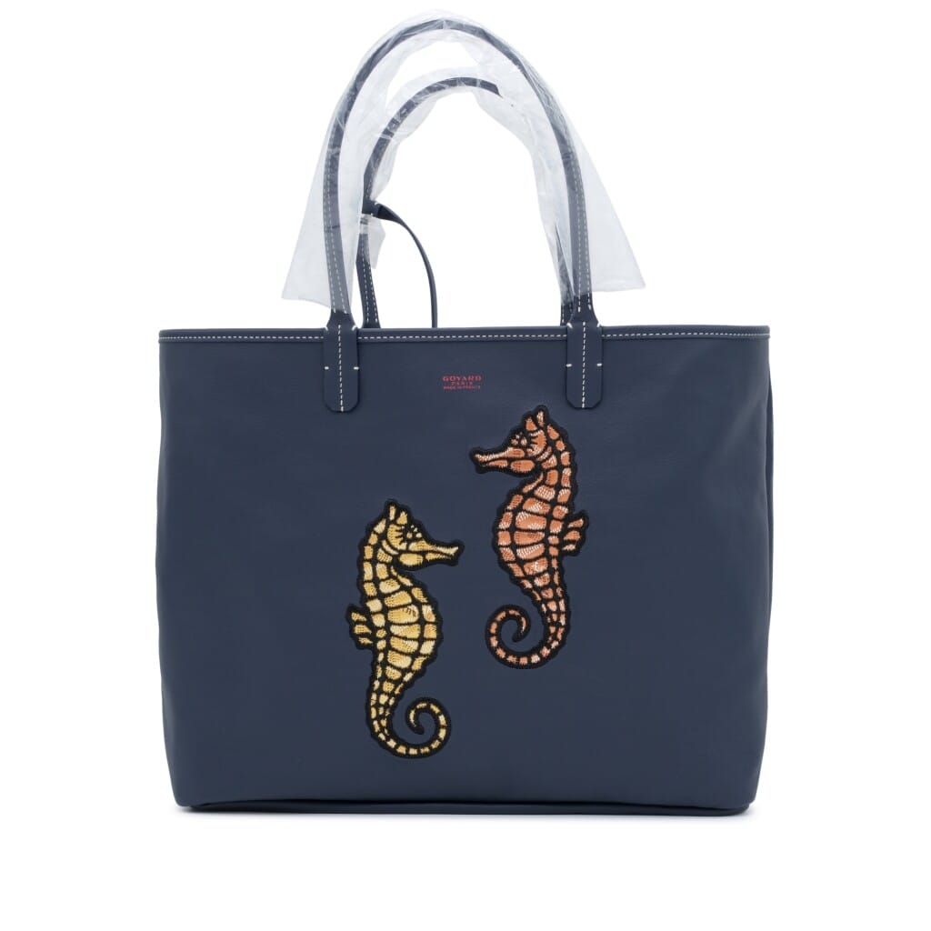 Navy Goyardine Canvas and Chevroches Calfskin Seahorse Embroidery Anjou PM Tote, 2024