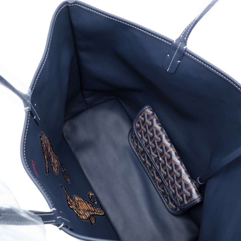 Navy Goyardine Canvas and Chevroches Calfskin Seahorse Embroidery Anjou PM Tote, 2024
