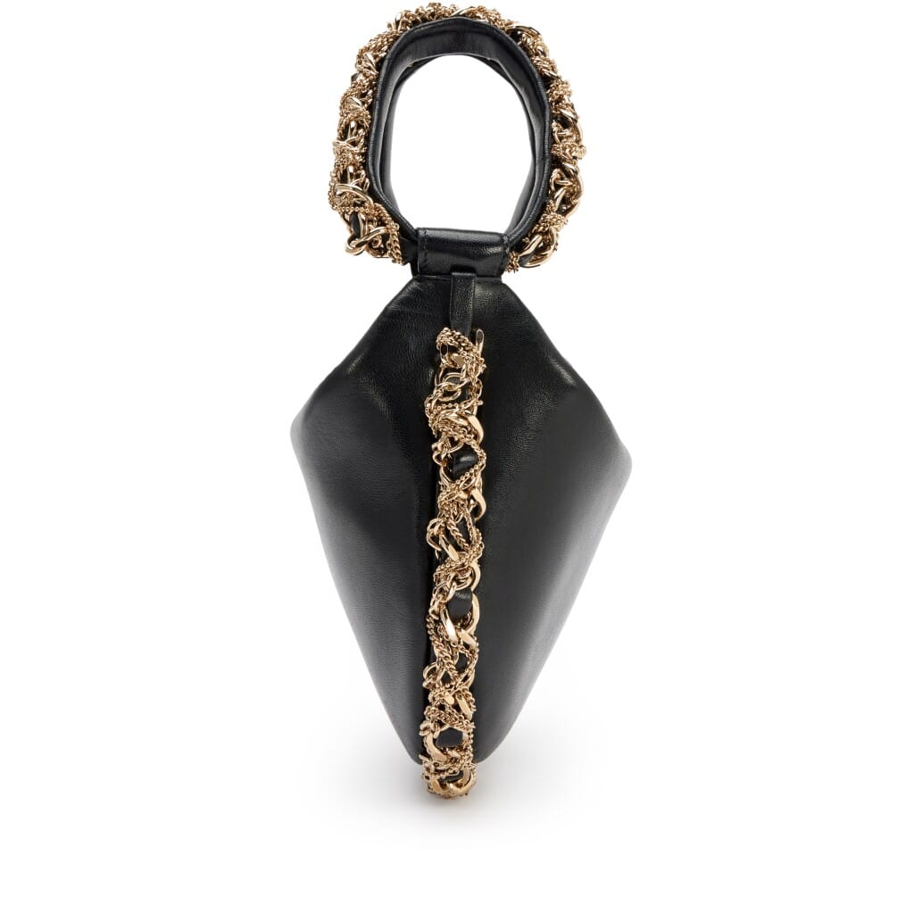 Black Lambskin Twisted Chain Around Mini Hobo Clutch Gold Hardware, 2013