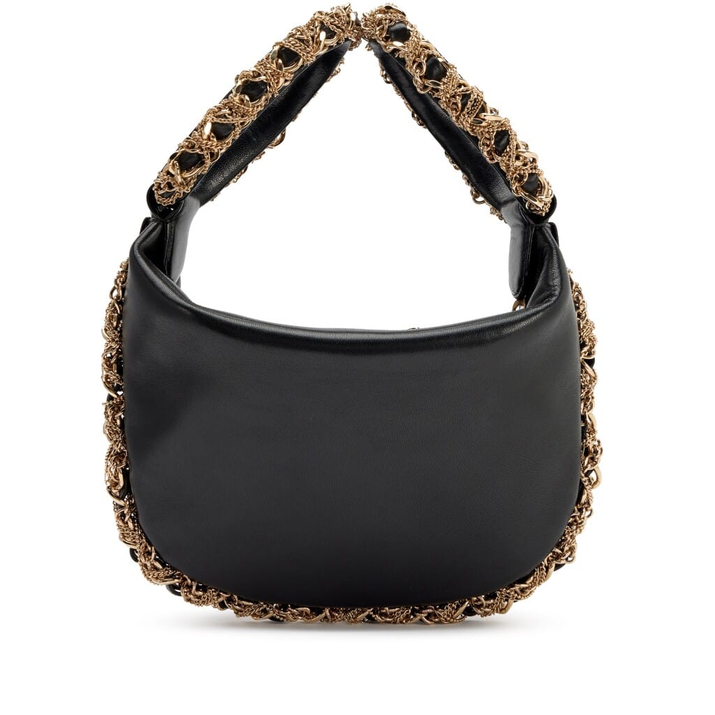 Black Lambskin Twisted Chain Around Mini Hobo Clutch Gold Hardware, 2013
