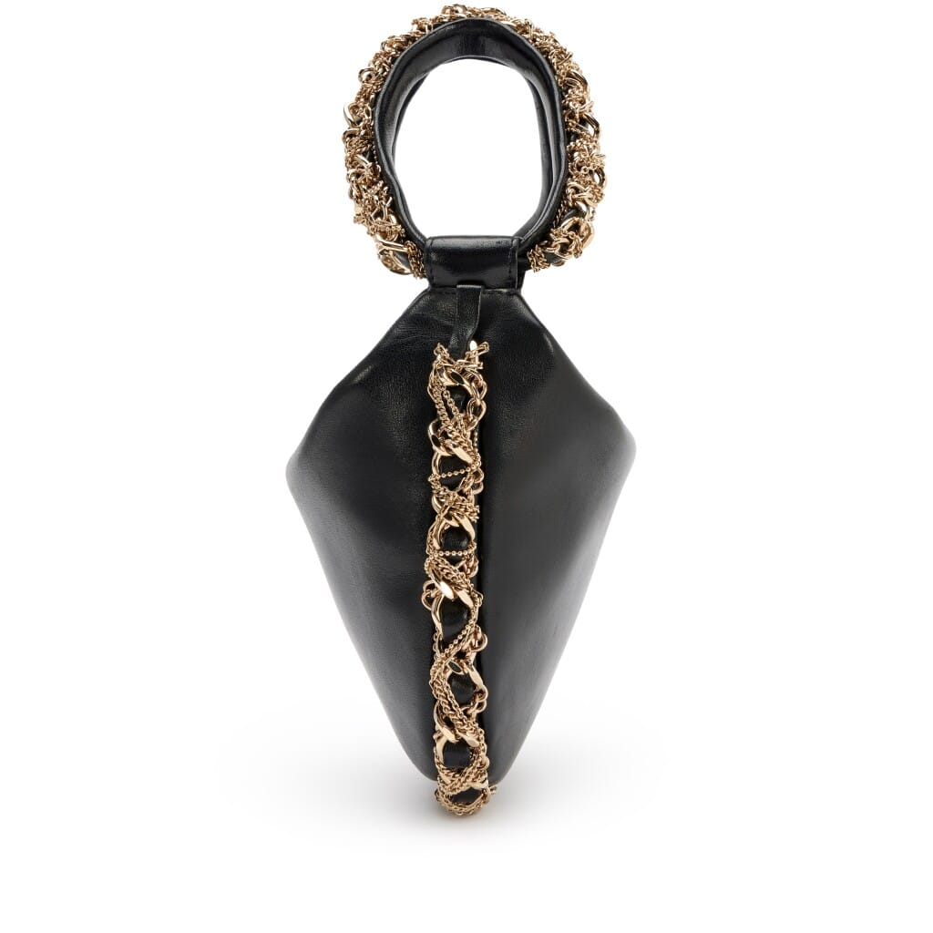 Black Lambskin Twisted Chain Around Mini Hobo Clutch Gold Hardware, 2013