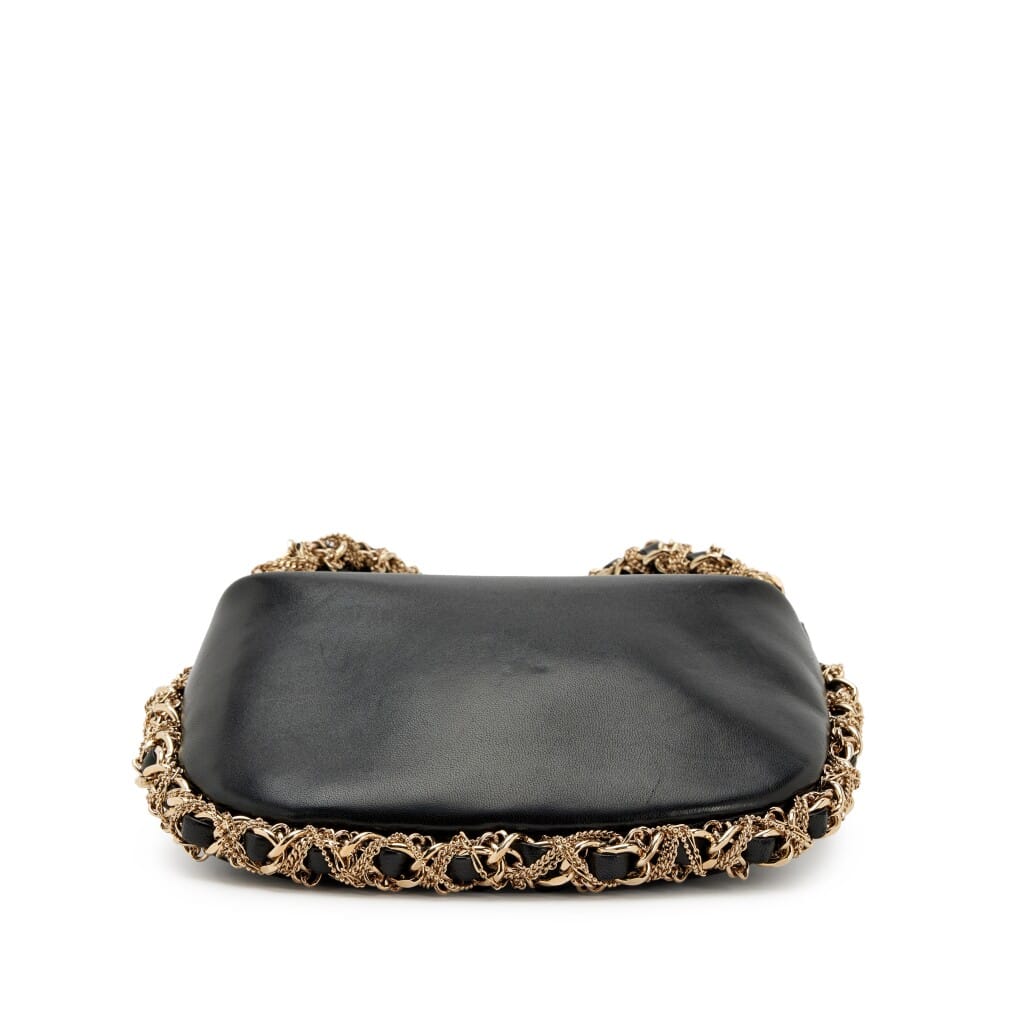 Black Lambskin Twisted Chain Around Mini Hobo Clutch Gold Hardware, 2013