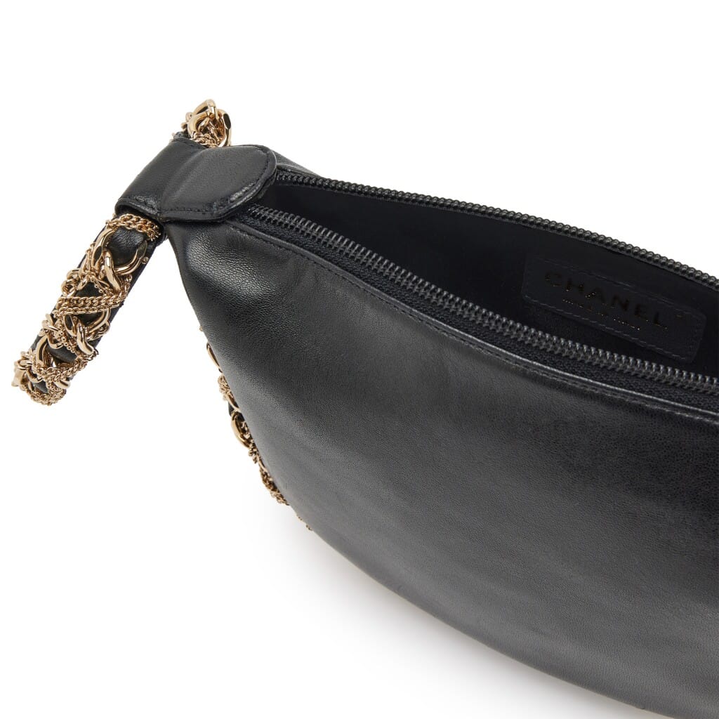 Black Lambskin Twisted Chain Around Mini Hobo Clutch Gold Hardware, 2013