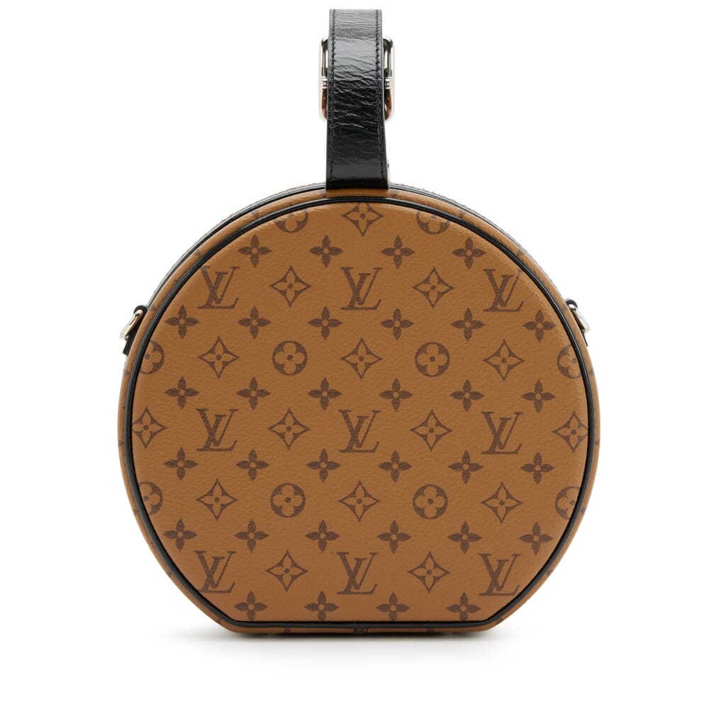 Brown Reverse Monogram Canvas, Corduroy, and Leopard Petit Boite Chapeau Souple Bag Silver Hardware, 2018