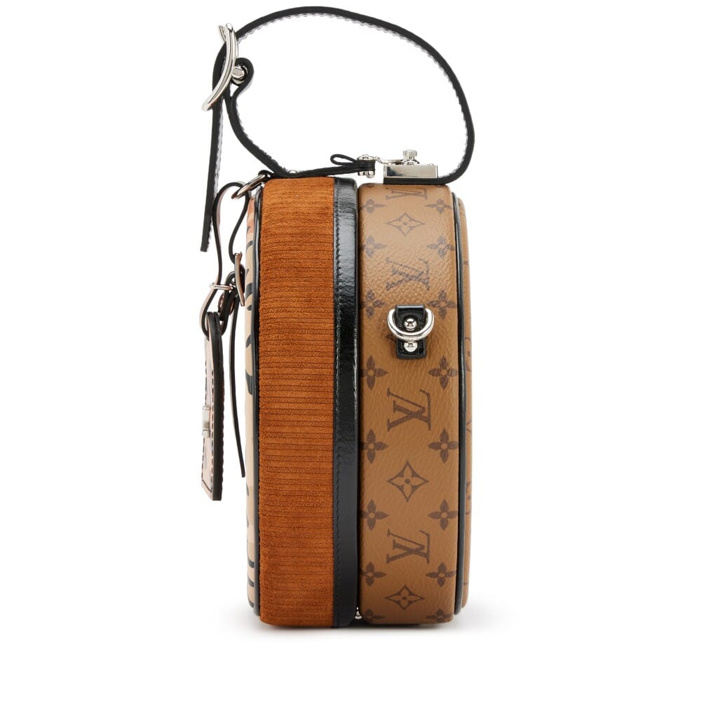Brown Reverse Monogram Canvas, Corduroy, and Leopard Petit Boite Chapeau Souple Bag Silver Hardware, 2018