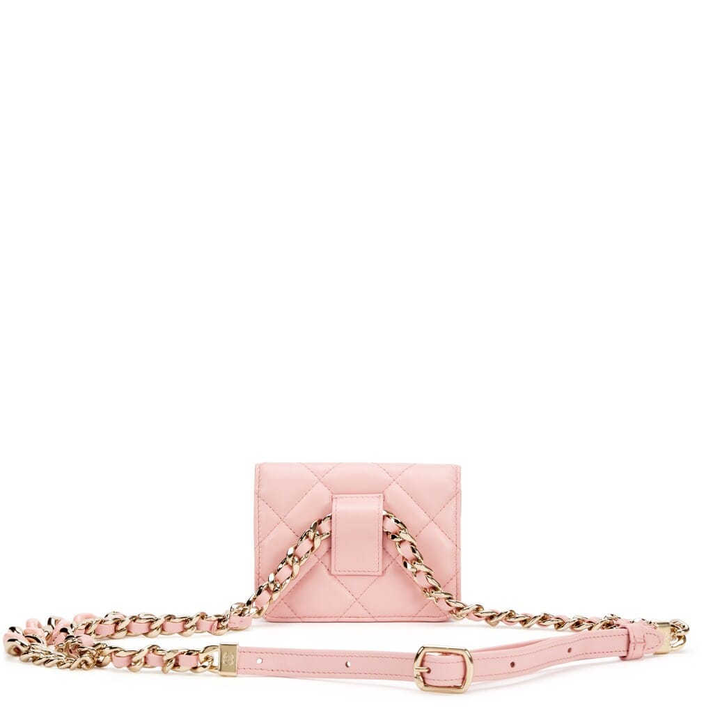 Pink Quilted Lambskin Elegant Chain Belt Bag Gold Hardware, 2021-2022