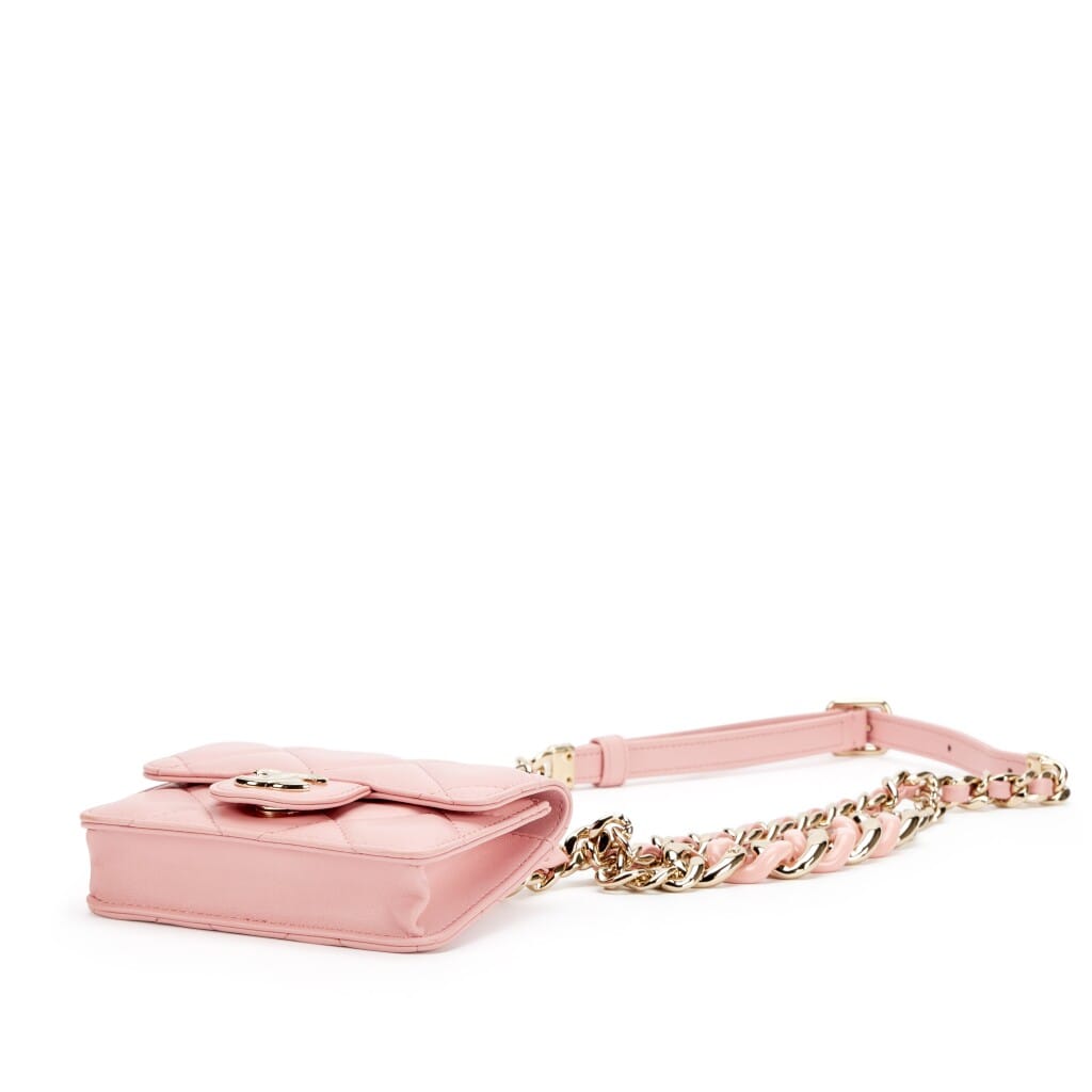 Pink Quilted Lambskin Elegant Chain Belt Bag Gold Hardware, 2021-2022