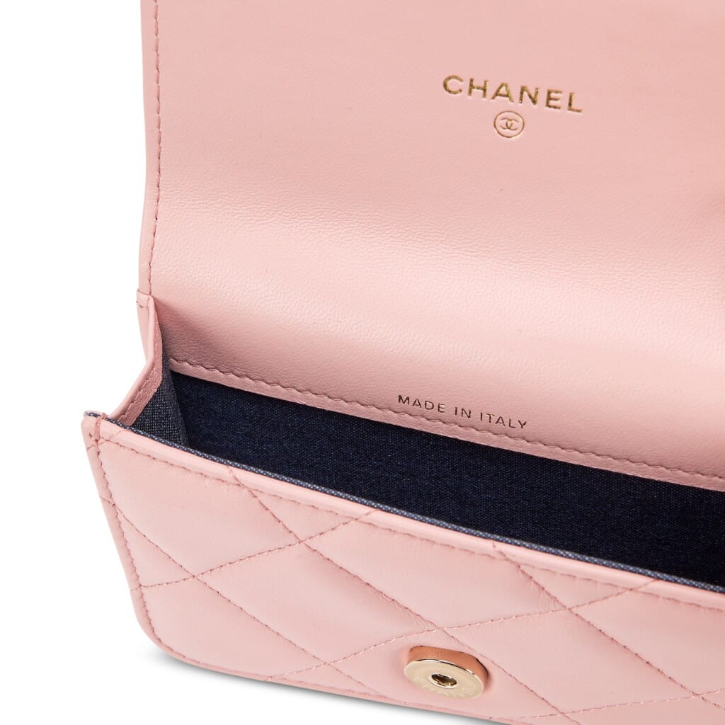 Pink Quilted Lambskin Elegant Chain Belt Bag Gold Hardware, 2021-2022