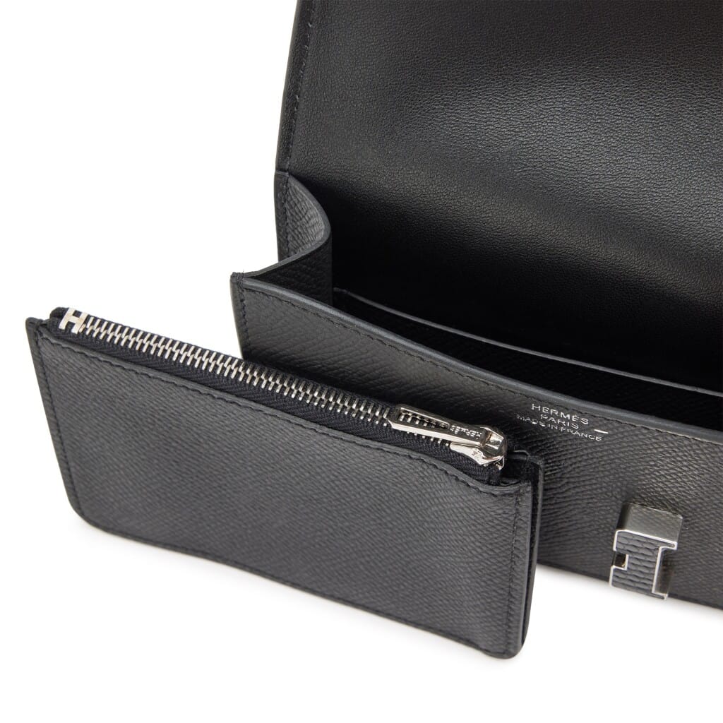 Black Epsom Constance Slim Wallet with Lizard and Palladium Hardware, 2024